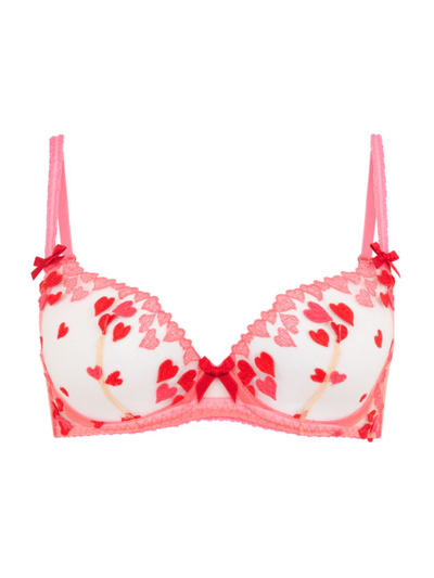 Agent Provocateur Cupid Heart-embroidered Tulle Balconette Bra In Red Pink