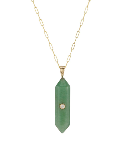 Mckenzie Liautaud Women's 14k Yellow Gold Reen Aventurine Mini Power Crystal 1 Point Diamond Necklaceâ In Green