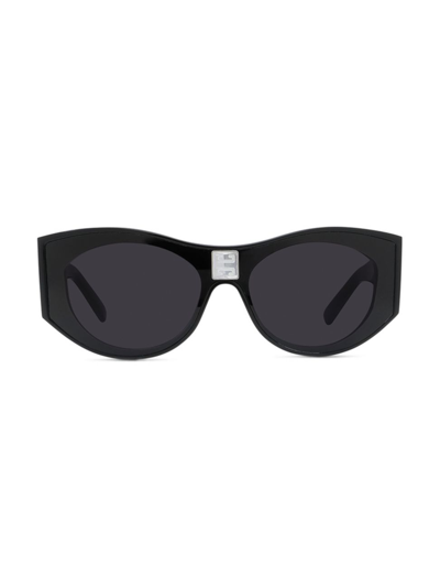 Givenchy 4g Oval Sunglasses In Shiny Black Smoke