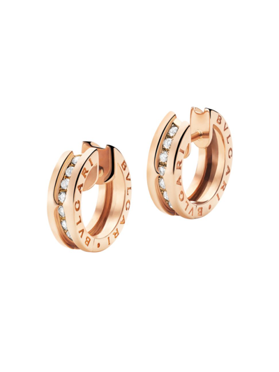 Bvlgari Women's B. Zero1 18k Rose Gold & Diamond Huggie Hoop Earrings