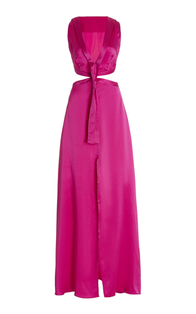 House Of Aama Cutout-waist Side-slit Silk-satin Maxi Dress In Purple