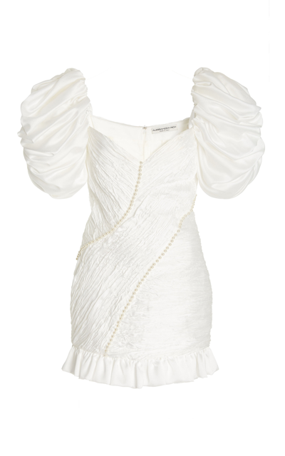 Alessandra Rich Puff-sleeve Ruched Crepe Mini Dress In White