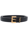 Saint Laurent Cassandre Thin Belt With Square Buckle In Grained Leather Accessories In Black