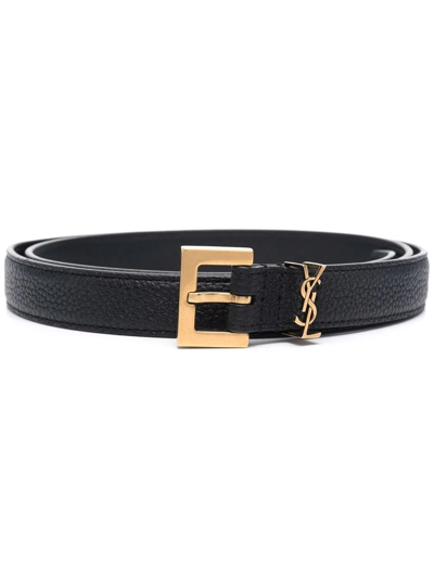 Saint Laurent Monogram Square-buckle Belt In Black