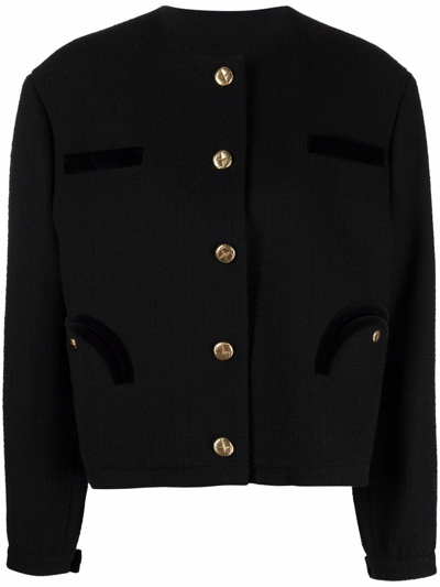 Blazé Milano Missy Collarless Cotton-blend Tweed Jacket In Black