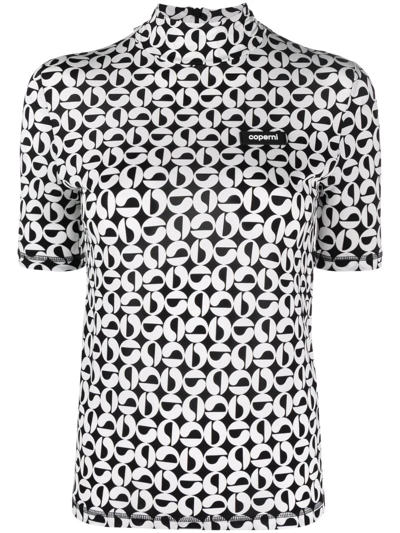 Coperni Black & White High Neck Fitted T-shirt In Blawhi