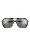 Ray Ban 60mm Square Polarized Sunglasses In Black/ Polar Green