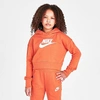 Nike Kids'  Girls' Sportswear Club French Terry Cropped Pullover Hoodie In Sport Spice/white