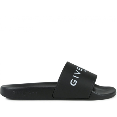 Givenchy Gvenchy Kids Boys Black Slide Rubber Sandals With Logo
