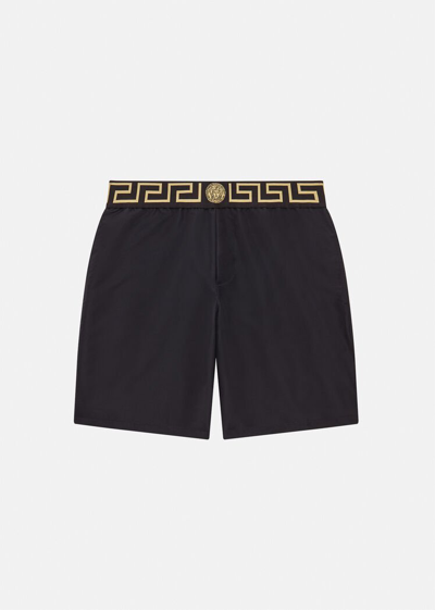 Versace Mid-length Greca Border Swim Shorts In Black