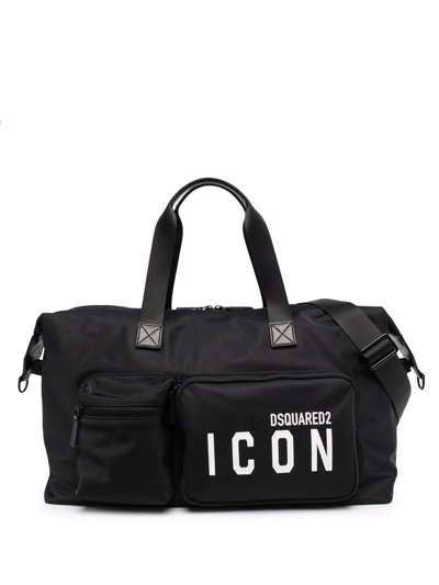 Dsquared2 Black Leather Travel Bag