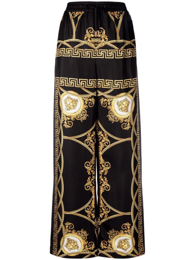 Versace La Coupe Des Dieux-print Wide-leg Silk Trousers In Multicolor