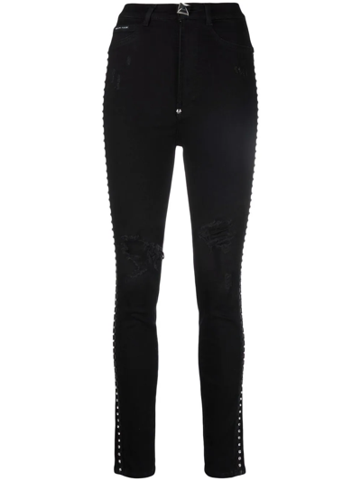 Philipp Plein High Waist Crystal-embellished Jeggings In Schwarz