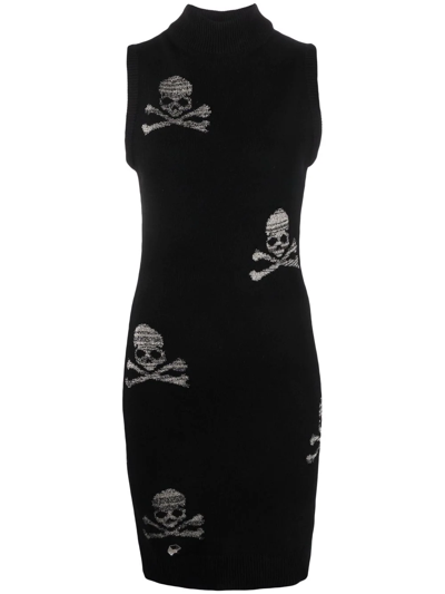 Philipp Plein Skull And Crossbones Knitted Dress In Schwarz