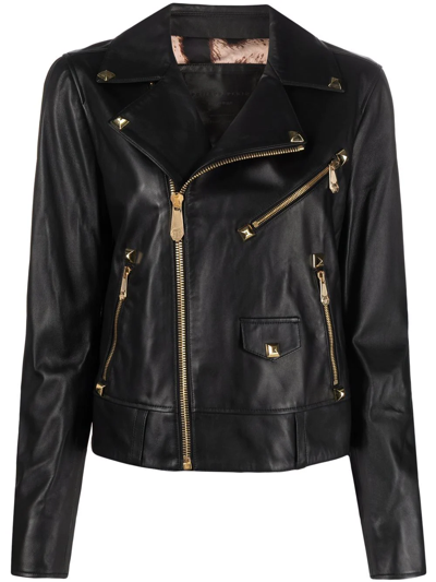 Philipp Plein Studded Biker Jacket In Black