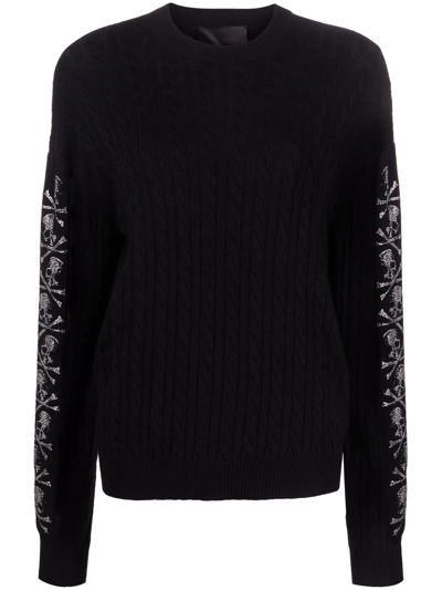 Philipp Plein Sequin Skull Pullover Jumper In Black