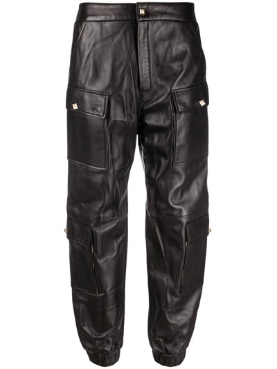 Philipp Plein Leather Jogging Trousers In Black