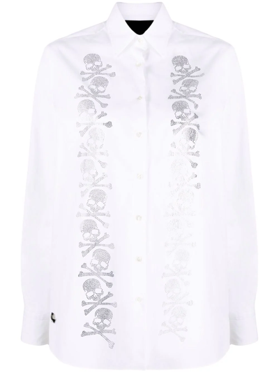 Philipp Plein Rhinestone-skull Button-up Shirt In Weiss