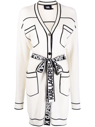 Karl Lagerfeld V-neck Long-sleeve Cardigan In White