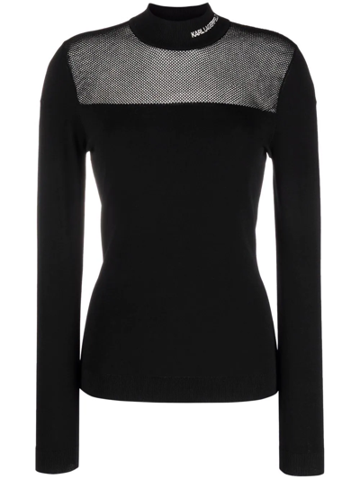 Karl Lagerfeld Logo-embroidered Mock-neck Top In Black