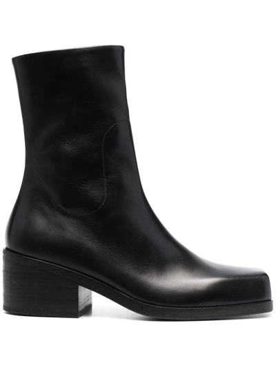 Marsèll Square Toe Leather Ankle Boots In Black