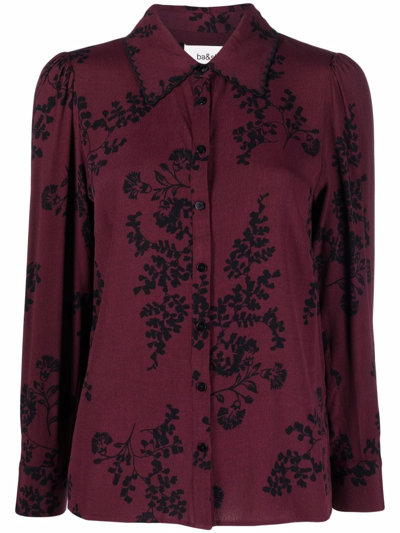 Ba&sh Tonka Gathered Printed Satin-jacquard Shirt In Claret