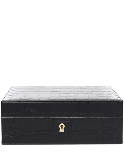 Aspinal Of London Crocodile-embossed Leather Square Watch Box In Schwarz