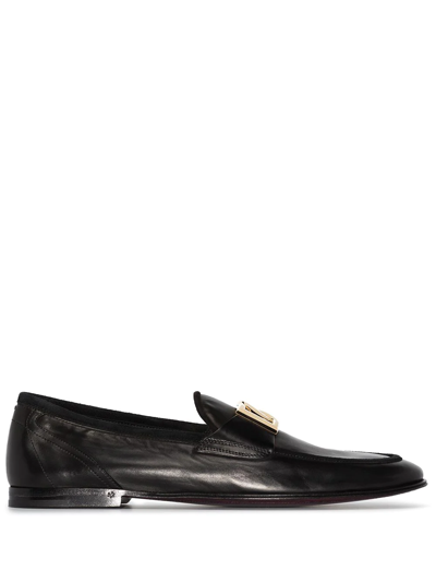 DOLCE & GABBANA INTERLOCKING DG-PLAQUE LEATHER LOAFERS