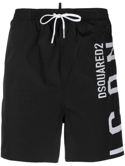 Dsquared2 Logo-print Drawstring Swim Shorts In Black
