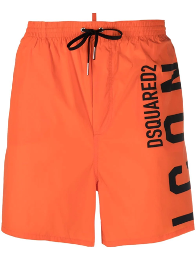 Dsquared2 Logo-print Drawstring Swim Shorts In Orange