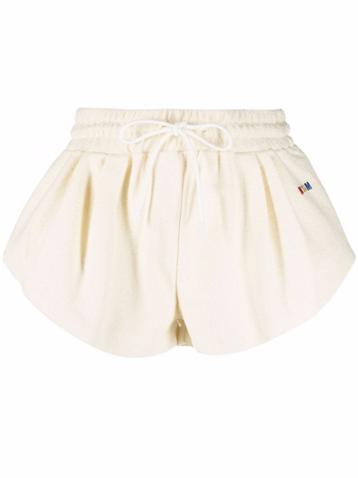 Msgm Logo-embroidered Cotton Track Shorts In Nude