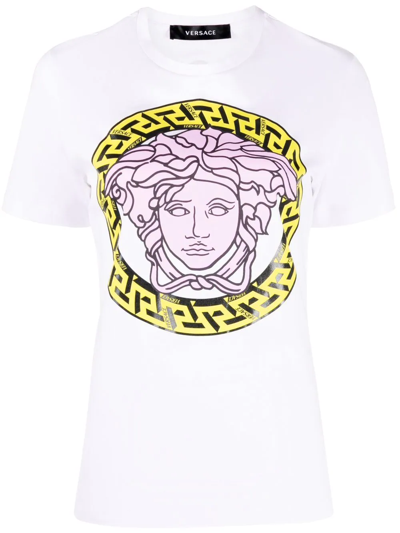 Versace Medusa-print Short-sleeve T-shirt In Bianco