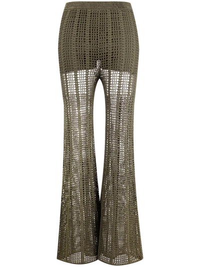 Dion Lee Crochet-design Flared Trousers In Grün