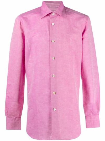 Kiton Point-collar Cotton-linen Shirt In Pink