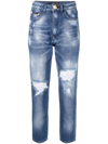 Philipp Plein High-rise Distressed Cropped Jeans In Blue