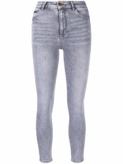 Philipp Plein Skinny Cropped Faded Jeans In Grey