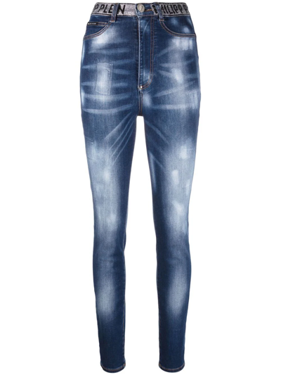 Philipp Plein Super High Waist Denim Jeggings In Blue