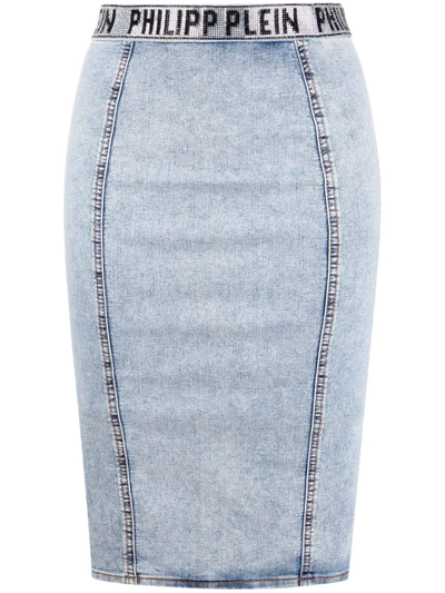 Philipp Plein Stones Denim Skirt In Blau