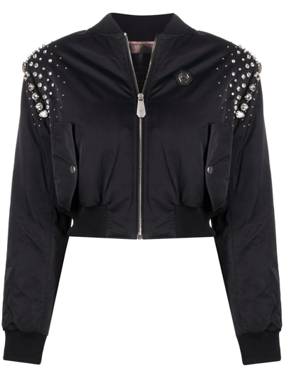 Philipp Plein Crystal-embellished Bomber Jacket In Schwarz