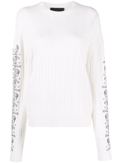 Philipp Plein Sequin Skull Pullover Jumper In Neutrals