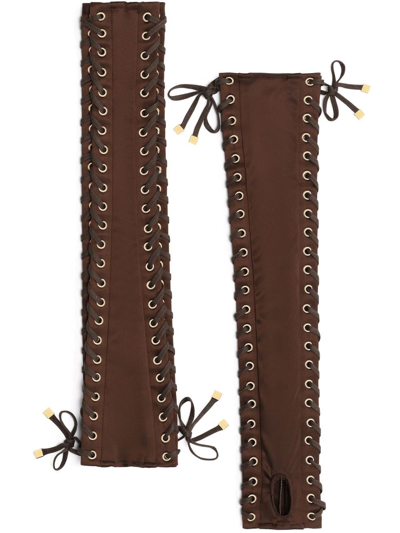 Dolce & Gabbana Long Lace-up Fingerless Gloves In Brown