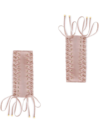 Dolce & Gabbana Velvet-effect Lace-up Gloves In Pink