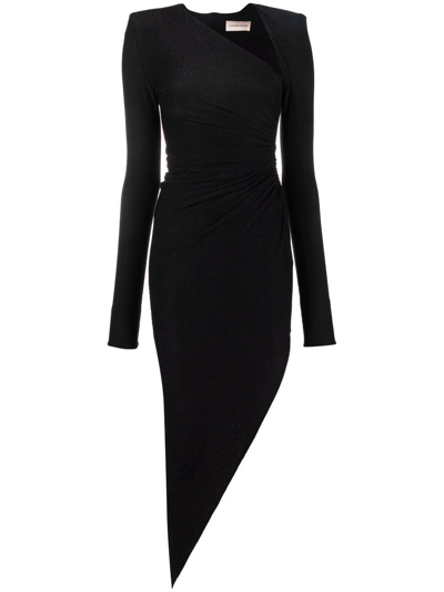 Alexandre Vauthier Asymmetric Gathered Metallic Crepe Dress In Black