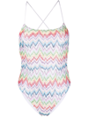 Missoni Chevron Zig Zag One Piece Swimsuit In Violett
