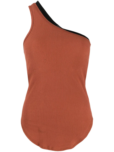 Bassike Rib-knit One-shoulder Tank Top In Orange