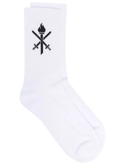 Opening Ceremony Crest Logo-embroidered Socks In White