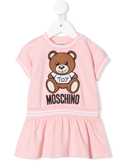 Moschino Babies' Embroidered Teddy Bear Patch Sweatshirt Dress In Pink