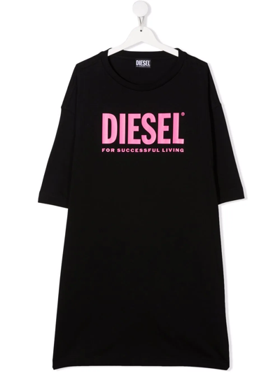 Diesel Teen Dextra Logo-print T-shirt Dress In Black