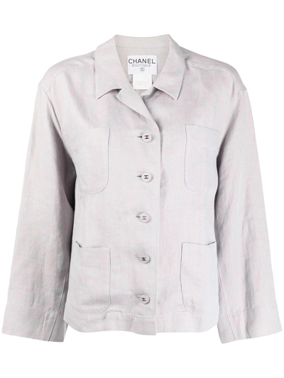 Pre-owned Chanel 1996 Cc-button Linen Shirt Jacket In Purple