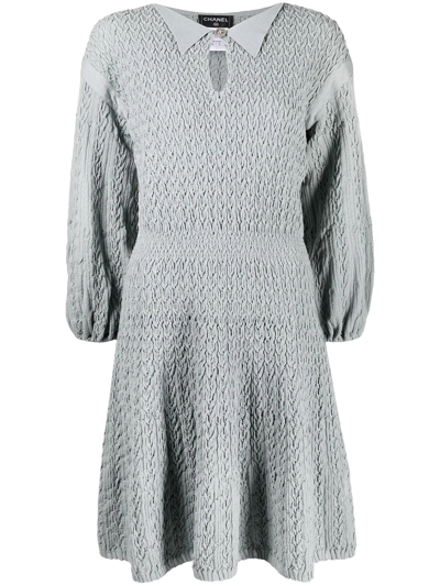 Pre-owned Chanel Ruched Knitted Dress In Grey